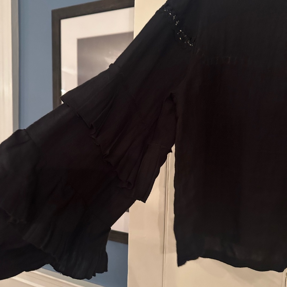 Tracy Reese Elegant Black Blouse with Ruffle Sleeves - Picture 9 of 11